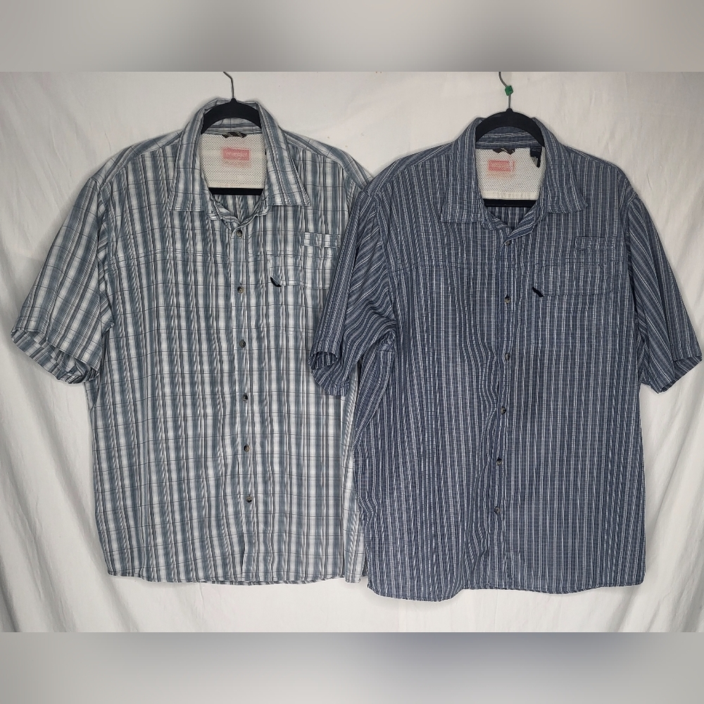 Wrangler Bundle Lot Men's Short Sleeve Button Up Blue Plaid Outdoor Shirts XL